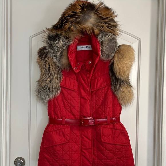 Christian Dior Quilted Renard Trimmed Gilet Womens SZ FR 40 - Picture 3 of 16
